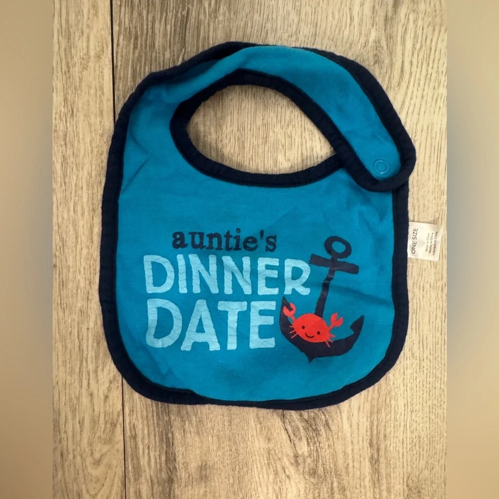 Blue Baby Bib with Crab and Anchor Design Aunties Dinner Date